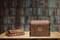 6 inch Wooden Treasure Chest Box, Pack of 2 Wooden Box with Hinged Lid, Wooden Boxes for Crafts/Wedding Treasure Decor